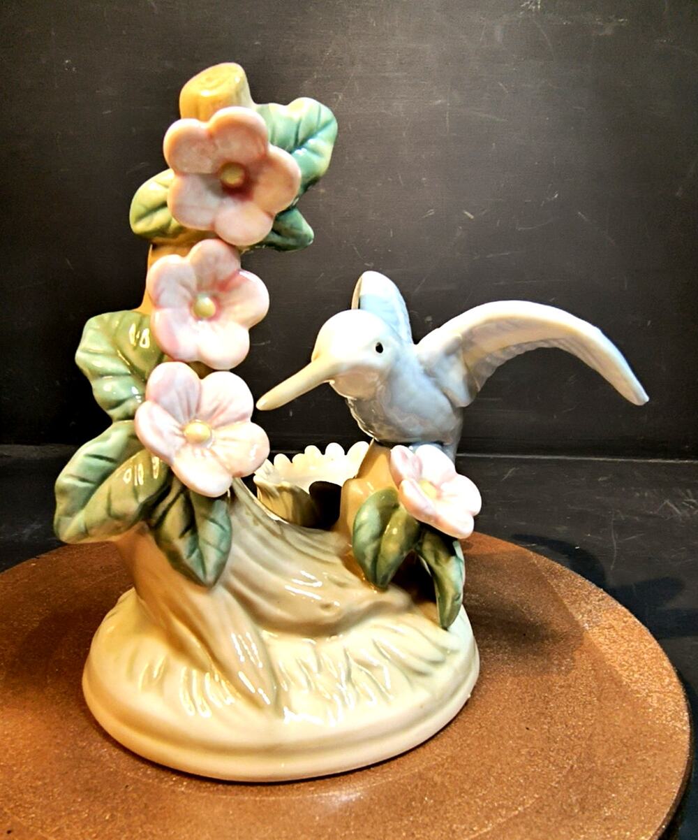 2146. Vintage Anco Porcelain Hummingbird Figurine Candle Holder Flowers Branch